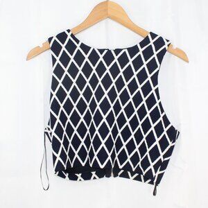 Forever 21 Navy Dark Blue and White Diamond Pattern Large Sleeveless Zipper Top